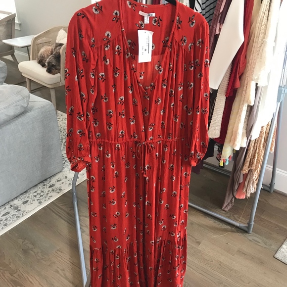Amuse Society Dresses & Skirts - Floral Red Boho Maxi with waist tie